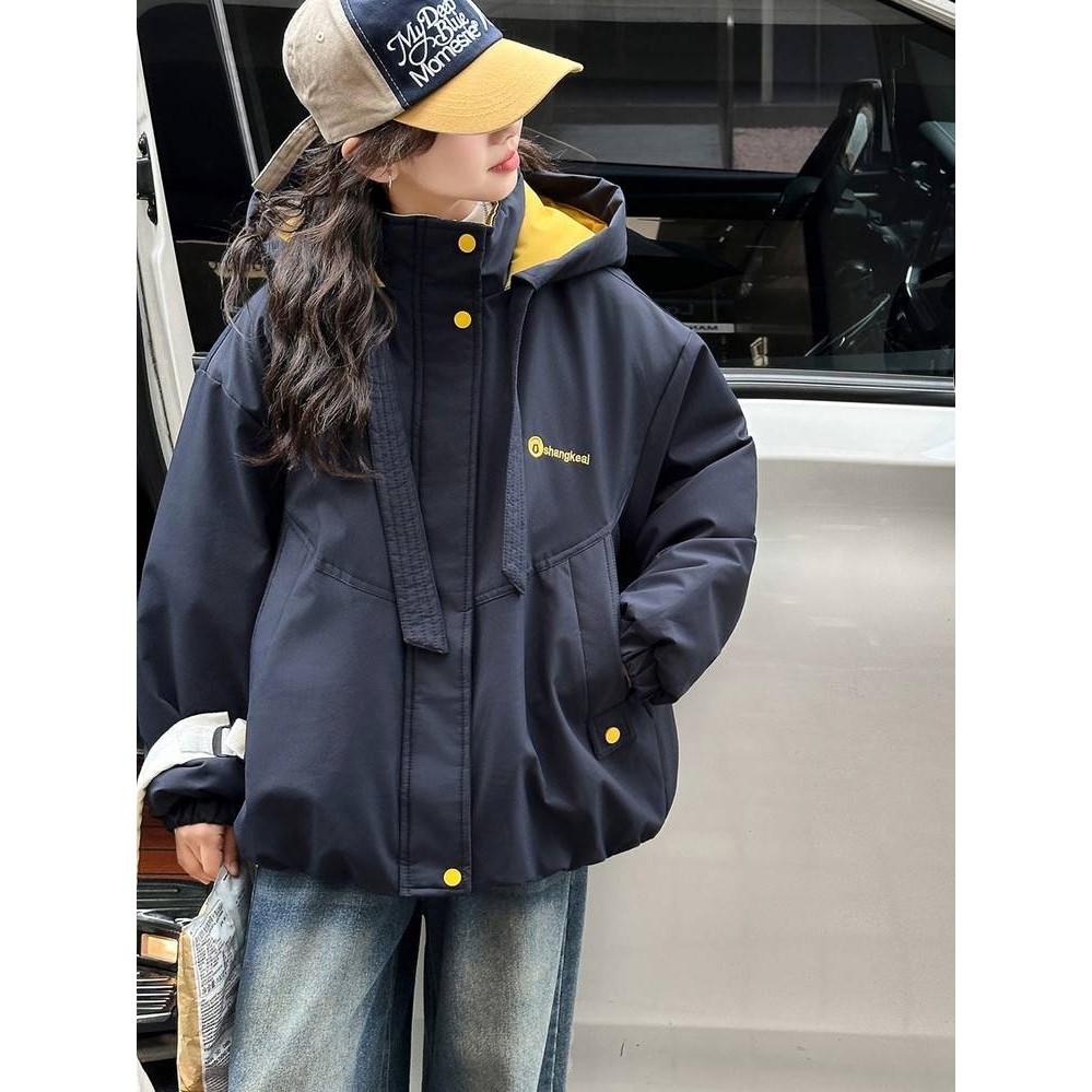 专柜品牌女童夹棉外套冬装2025新款洋气女大童韩系加绒加厚冲锋衣