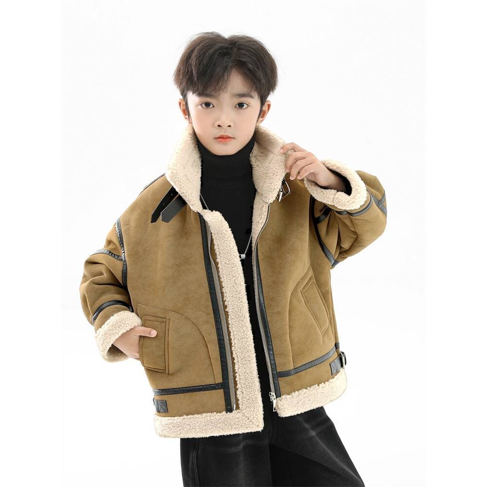 专柜品牌男童冬季皮毛一体夹克儿童痞帅加绒外套2025新款时髦秋冬