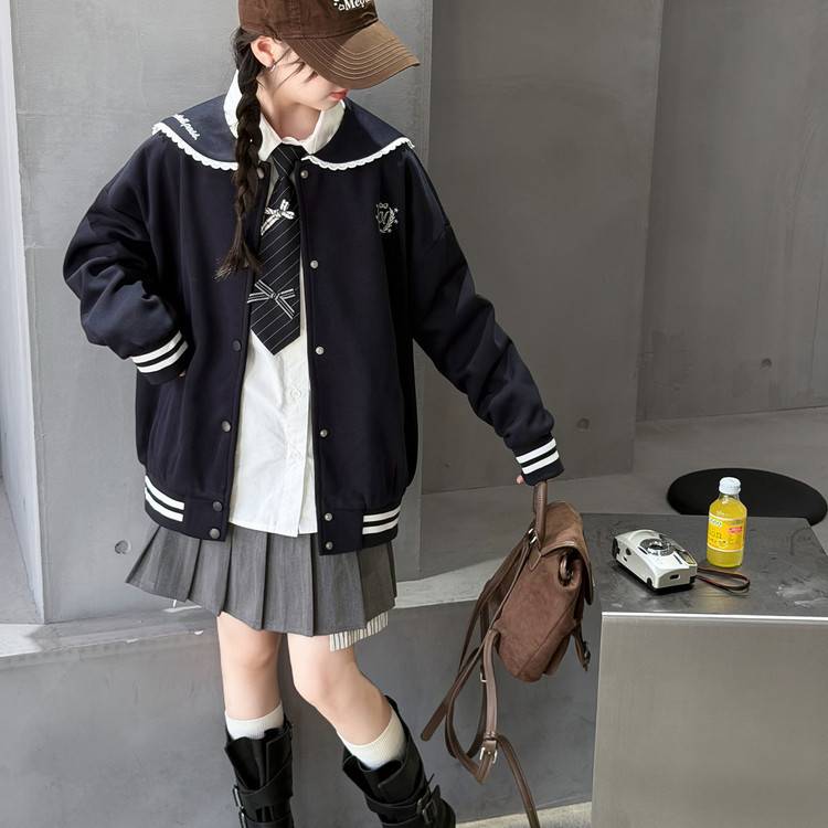 专柜品牌女童外套秋装2026新款中大童韩版海军风棒球服中大童秋款