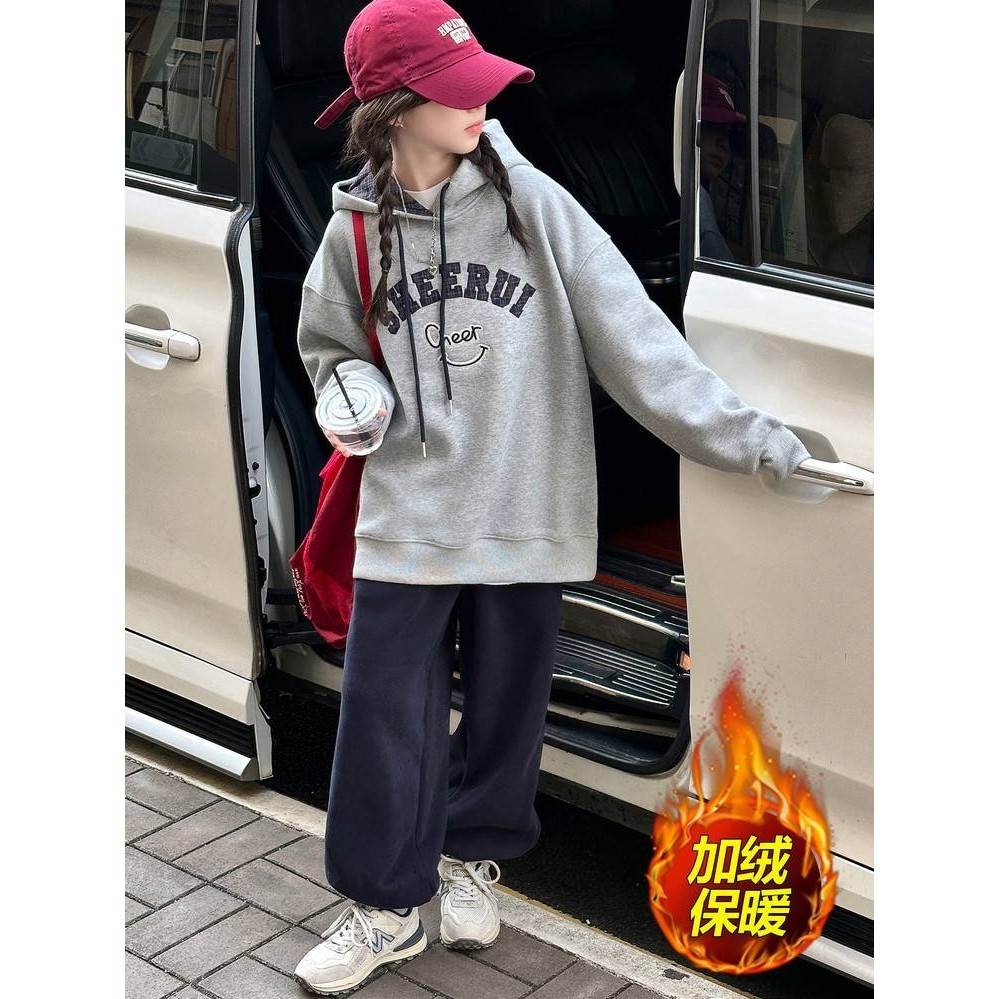 专柜品牌女童加绒连帽卫衣秋冬装2025新款女大童韩系穿搭衣服女孩