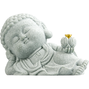 可爱茶玩茶宠创意卧佛莲花香插青砂石装饰品中式可养居家桌面摆件