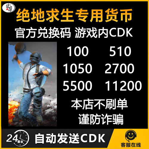 PUBGG币绝地求生G币吃鸡gb游戏币金币皮肤点卷官方充值兑换码CDK
