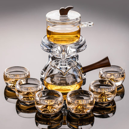 玻璃懒人泡茶神器家用高档自动茶具套装石磨旋转功夫茶杯2024新款