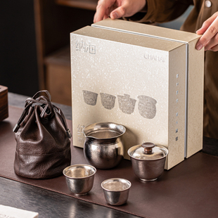 纯钛户外便携收纳旅行茶具一壶二杯小套装 办公室家用轻奢茶道礼盒