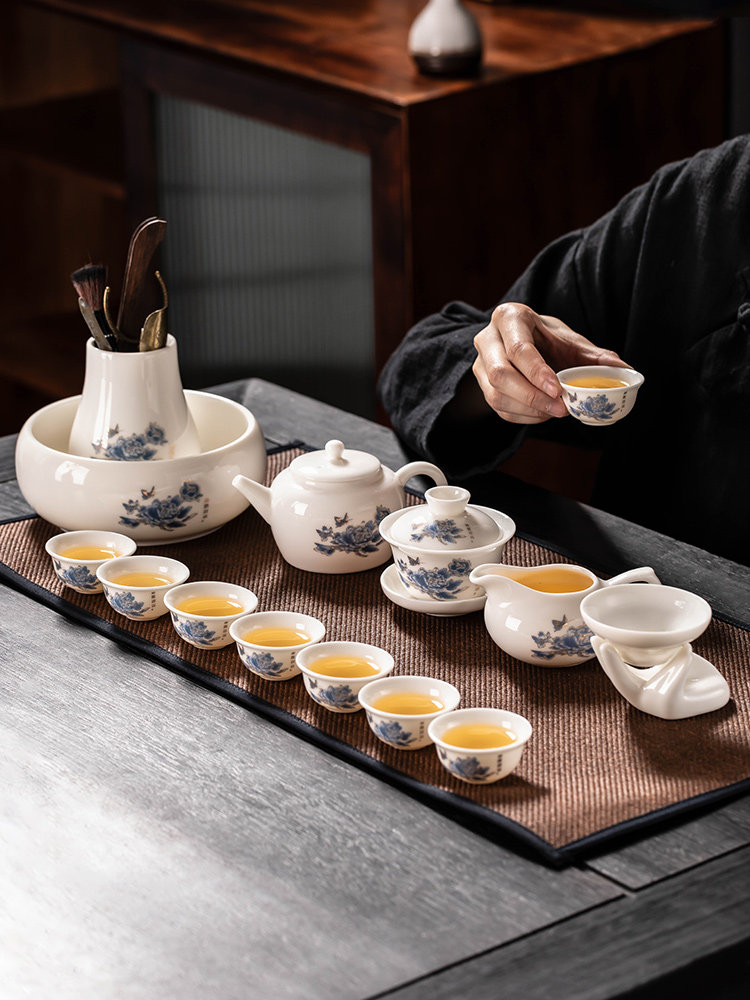 中国白德华羊脂玉瓷功夫茶具家用可及高档茶壶冰籽盖碗茶杯