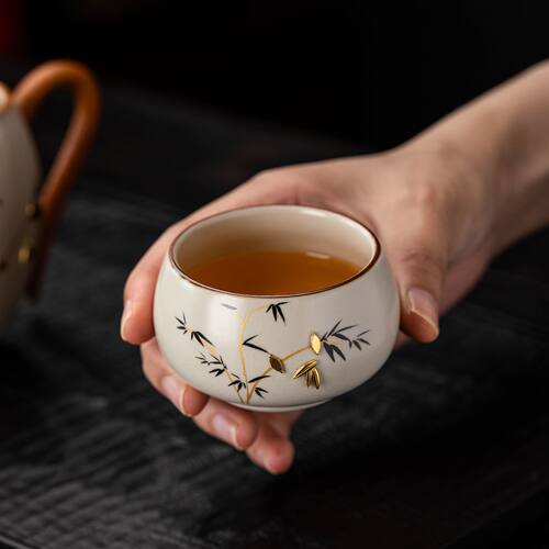 复古汝窑主人杯开片可养品茗杯陶瓷单杯家用功夫茶室个人小茶杯