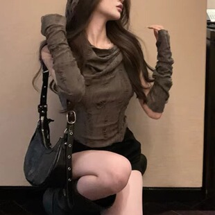 火山废土风罩衫辣妹圣诞节穿搭短款服装旅游穿搭美拉德爵士舞上衣