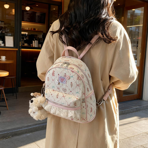 双肩包2026新款可爱少女印花书包大学生轻便百搭高颜值小众背包