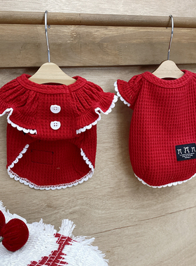 Miki原创小狗狗红色衣服比熊雪纳瑞泰迪马尔济斯新年款甜美针织衫