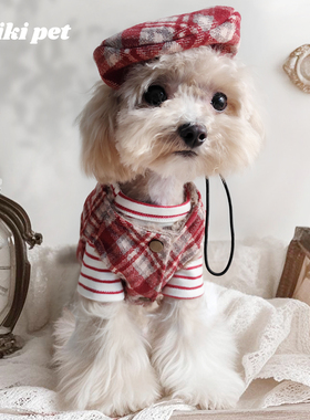mikipar原创宠物马甲复古新年圣诞红色衣服 比熊马尔济斯加绒背心