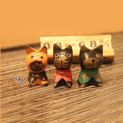 手工彩绘巴厘岛原木可爱猫咪木雕