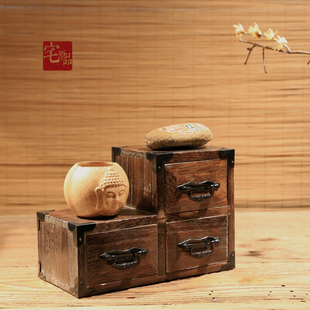 烧桐木收纳盒化妆品首饰盒 收纳柜抽屉式实木收纳盒 桌面整理