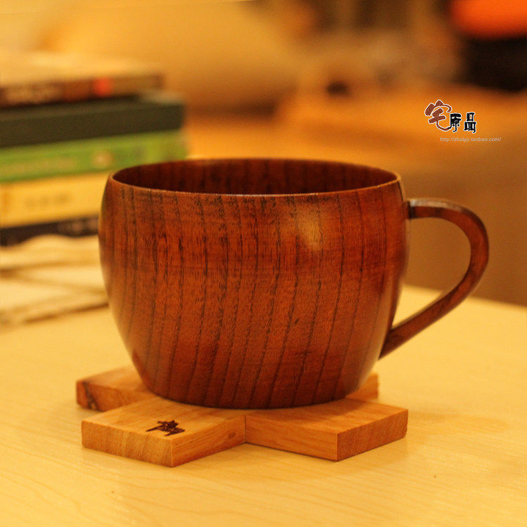 【宅原品】日式实木咖啡杯/木头杯 复古带柄实木茶杯手工木质水杯