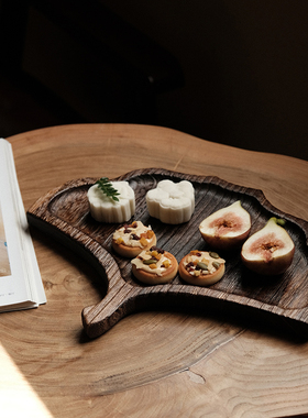 日式树叶形整木托盘实木点心零食果盘创意干泡茶盘茶馆家用木盘