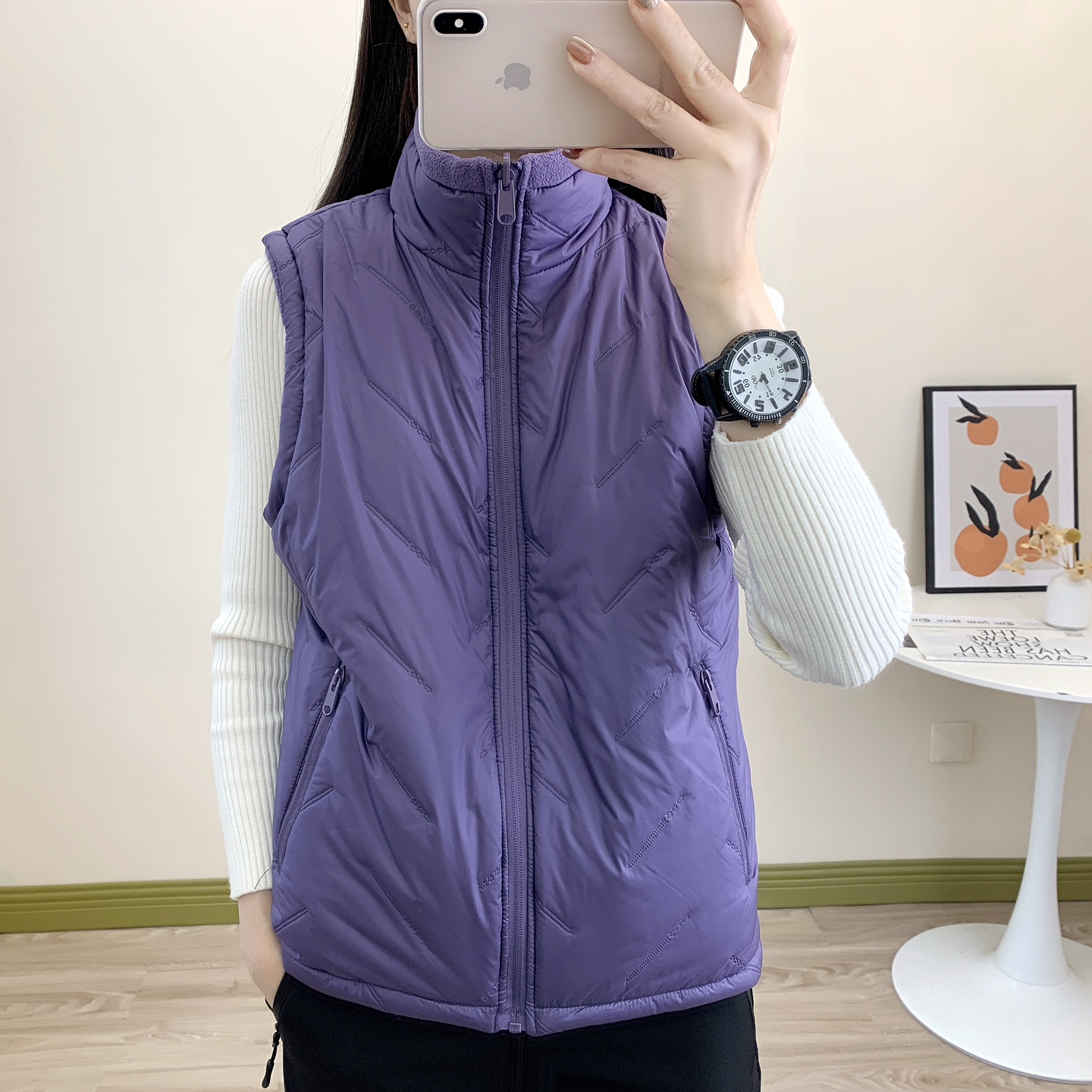 秋冬季户外休闲衣男女款马甲背心加绒加厚保暖运动立领棉服外套