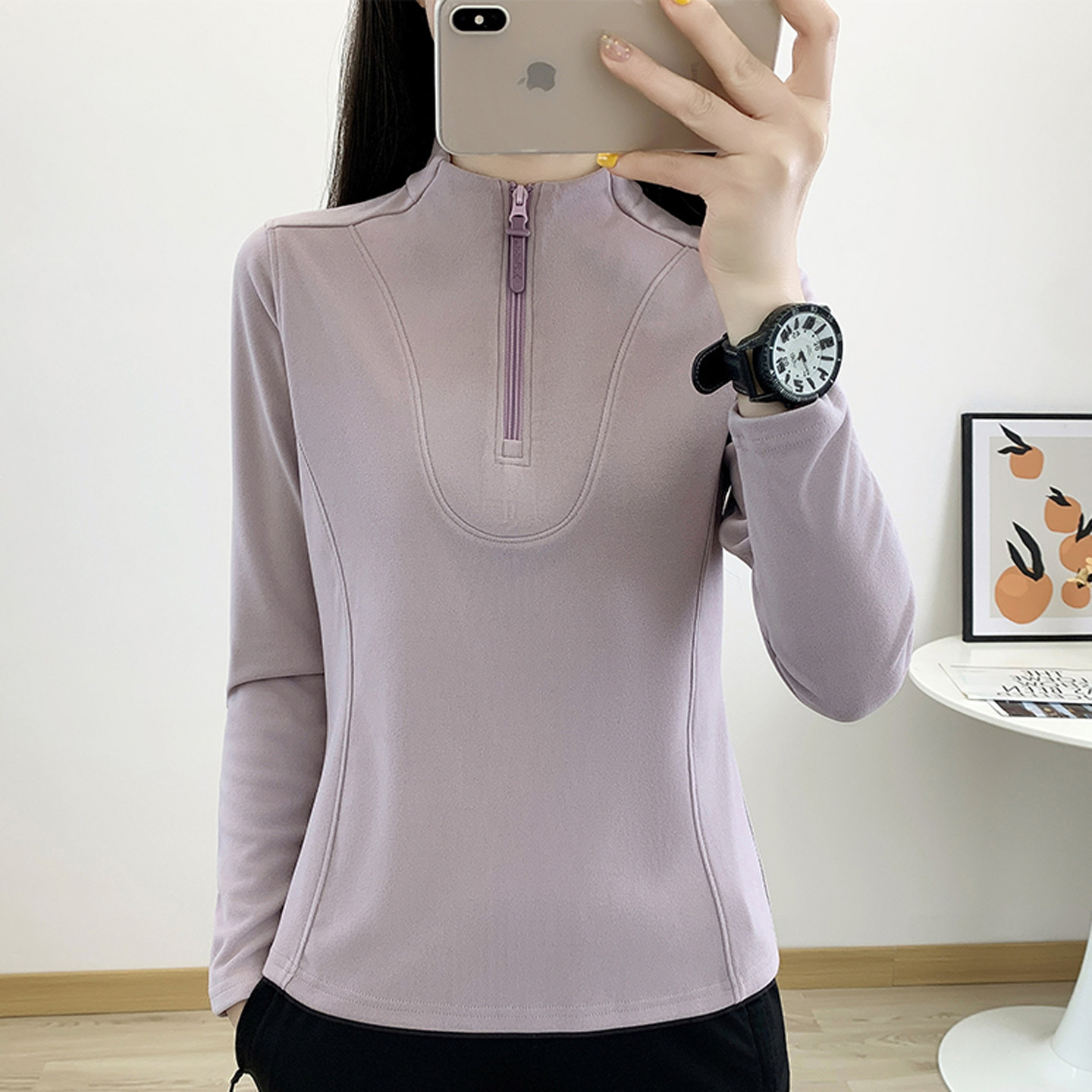 德绒半拉链立领加绒女卫衣