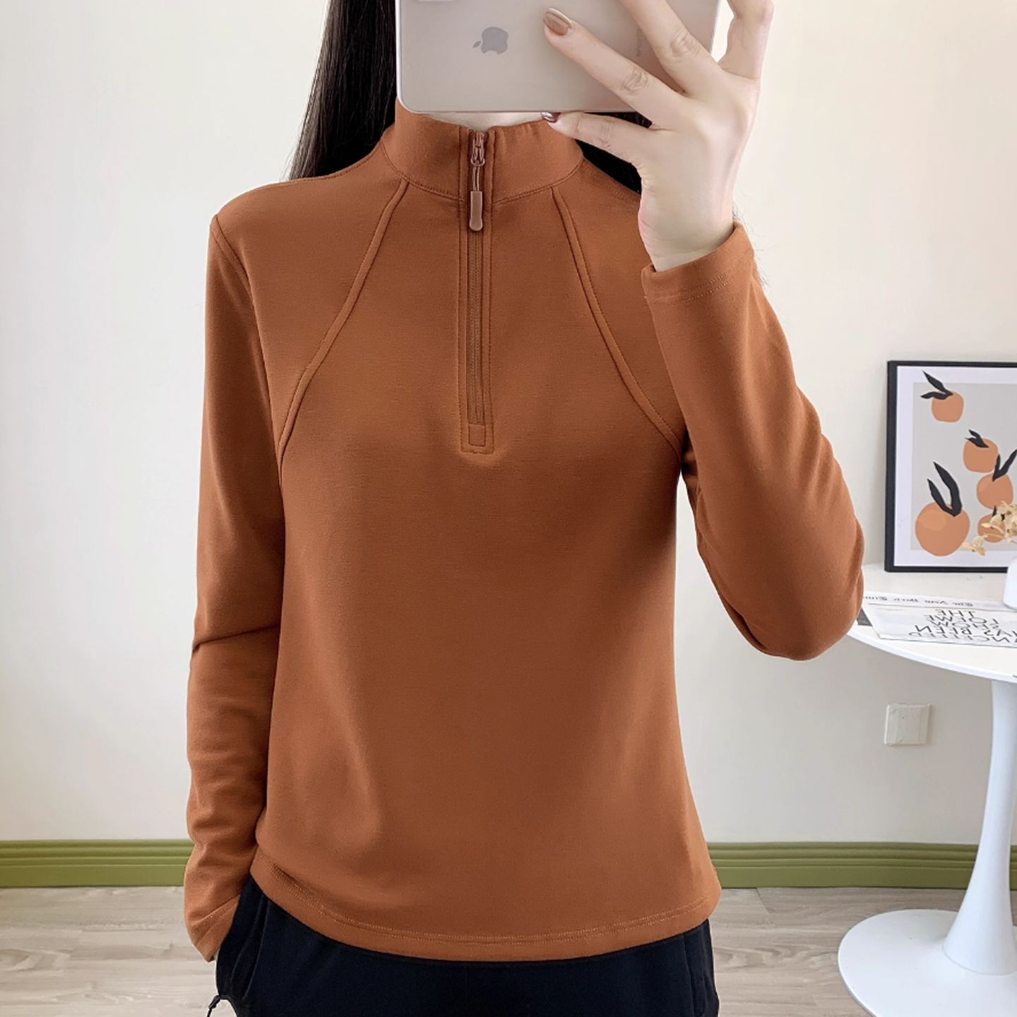 半拉链户外女款立领套头抓绒衣