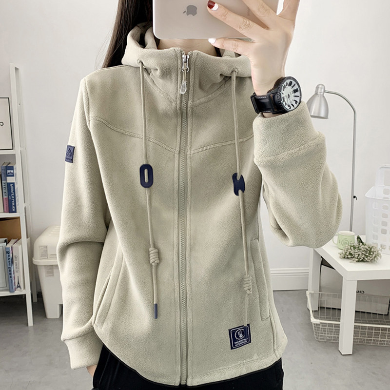 2025新款秋冬季卫衣女加绒加厚摇粒绒运动休闲保暖连帽开衫外套潮
