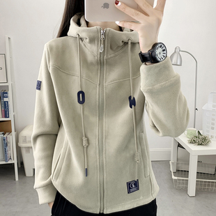 2025新款秋冬季卫衣女加绒加厚摇粒绒运动休闲保暖连帽开衫外套潮