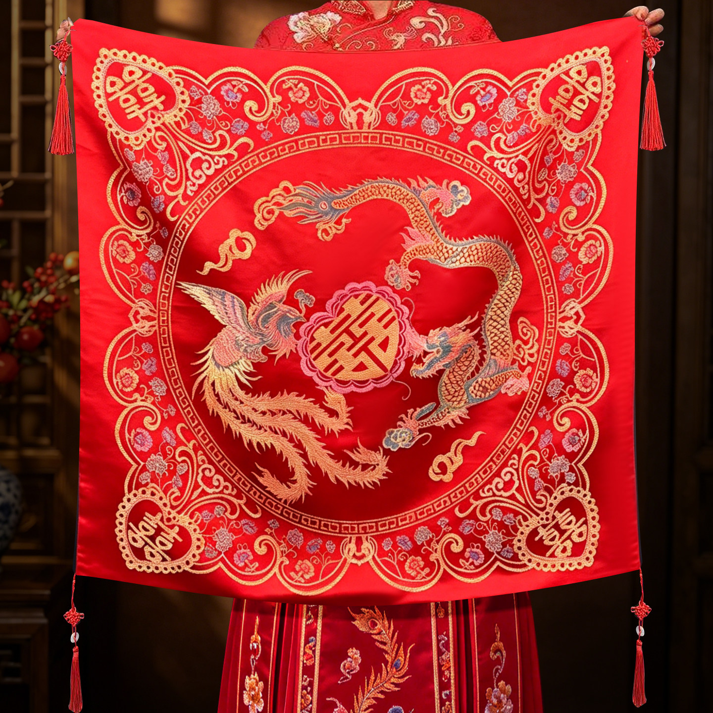 结婚包袱皮一对女方陪嫁套装喜盆包裹布新娘红包袱布婚庆用品大全
