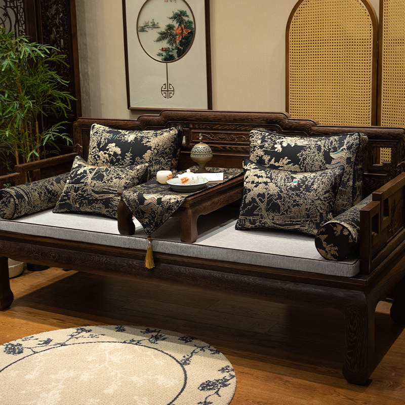 新中式抱枕套中国风靠垫家用枕头办公室靠枕长方形腰枕软包可定做