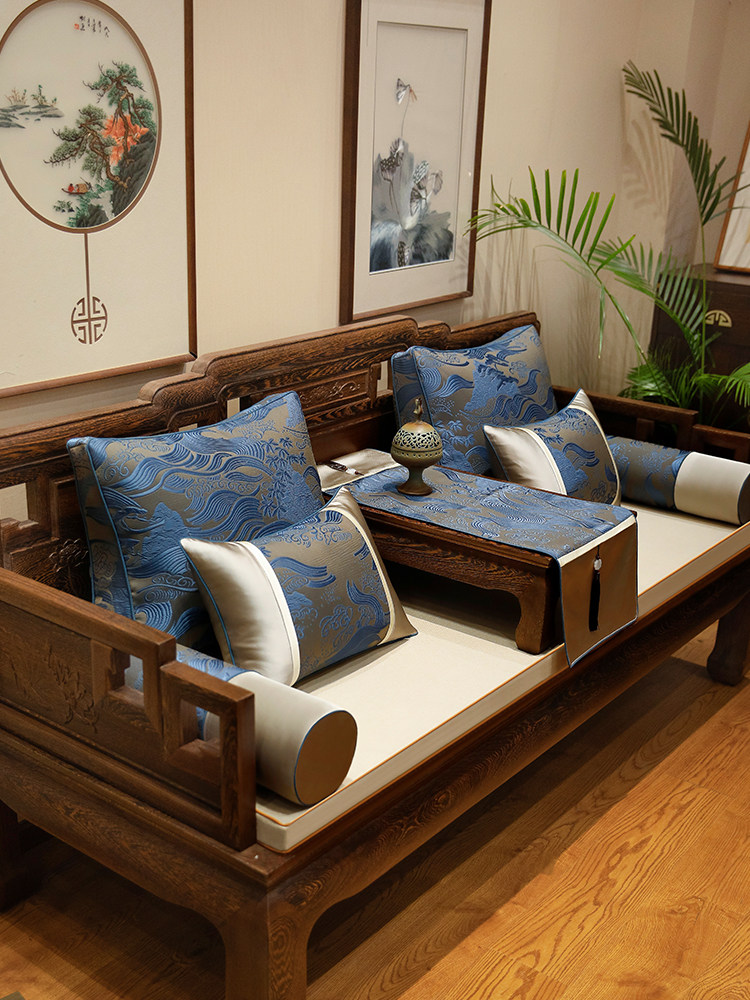 新中式红木罗汉床专用垫子五件套沙发垫一体靠枕加厚实木坐垫定制
