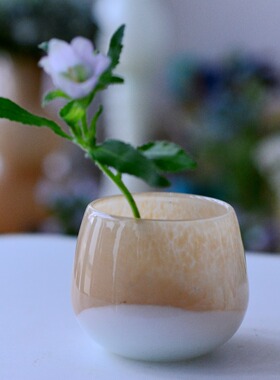 芝士奶盖复古奶茶色北欧风手工玻璃蜡桌面收纳绿植花器花瓶摆件