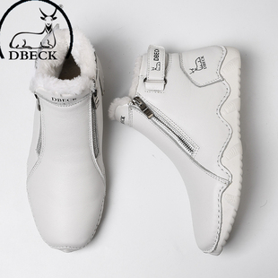 公羊牛牛运动鞋女鞋2025新款马丁靴女士真皮鞋高帮冬季加绒短靴子