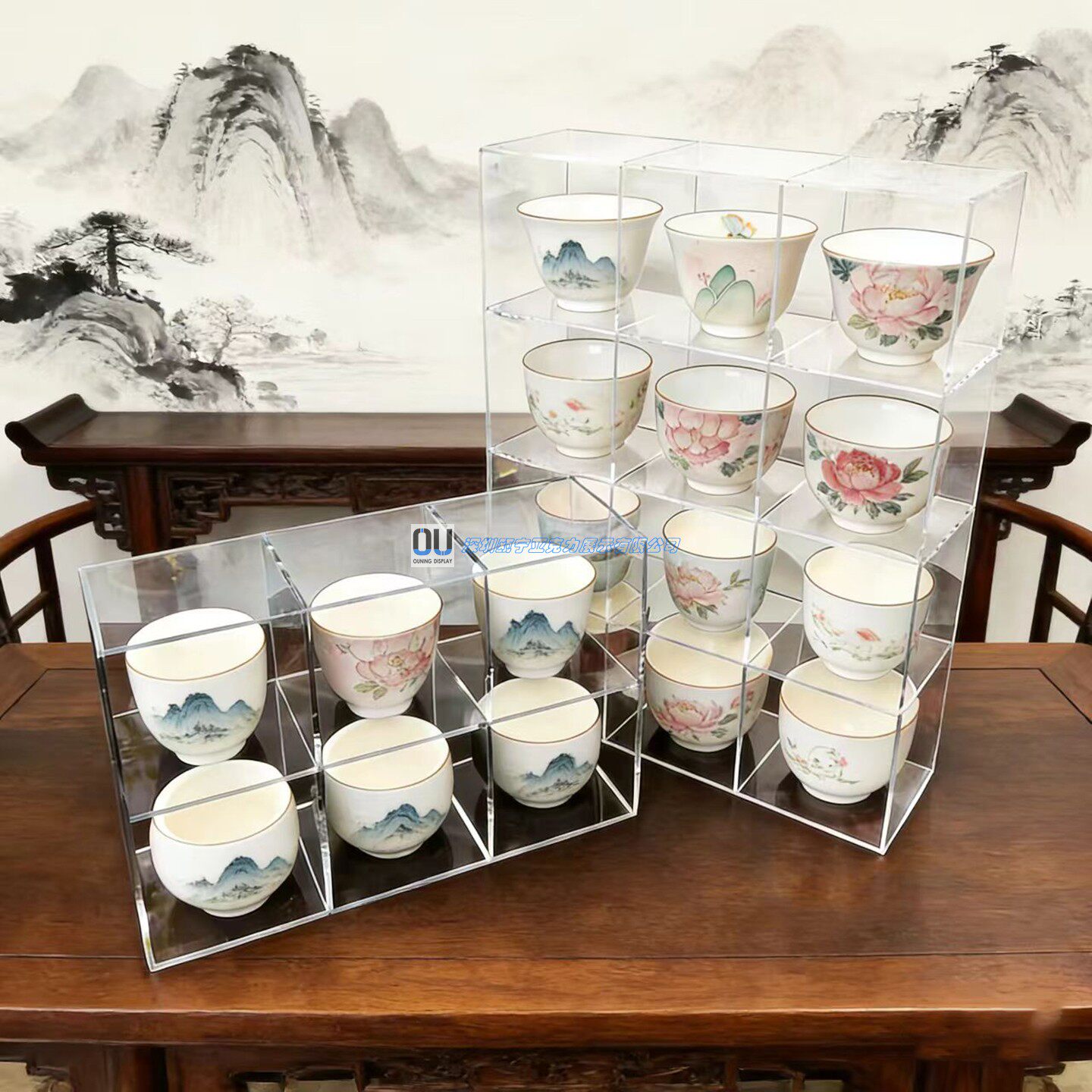 透明亚克力茶杯收纳架桌面分格茶壶茶具展示置物架马克杯整理架子