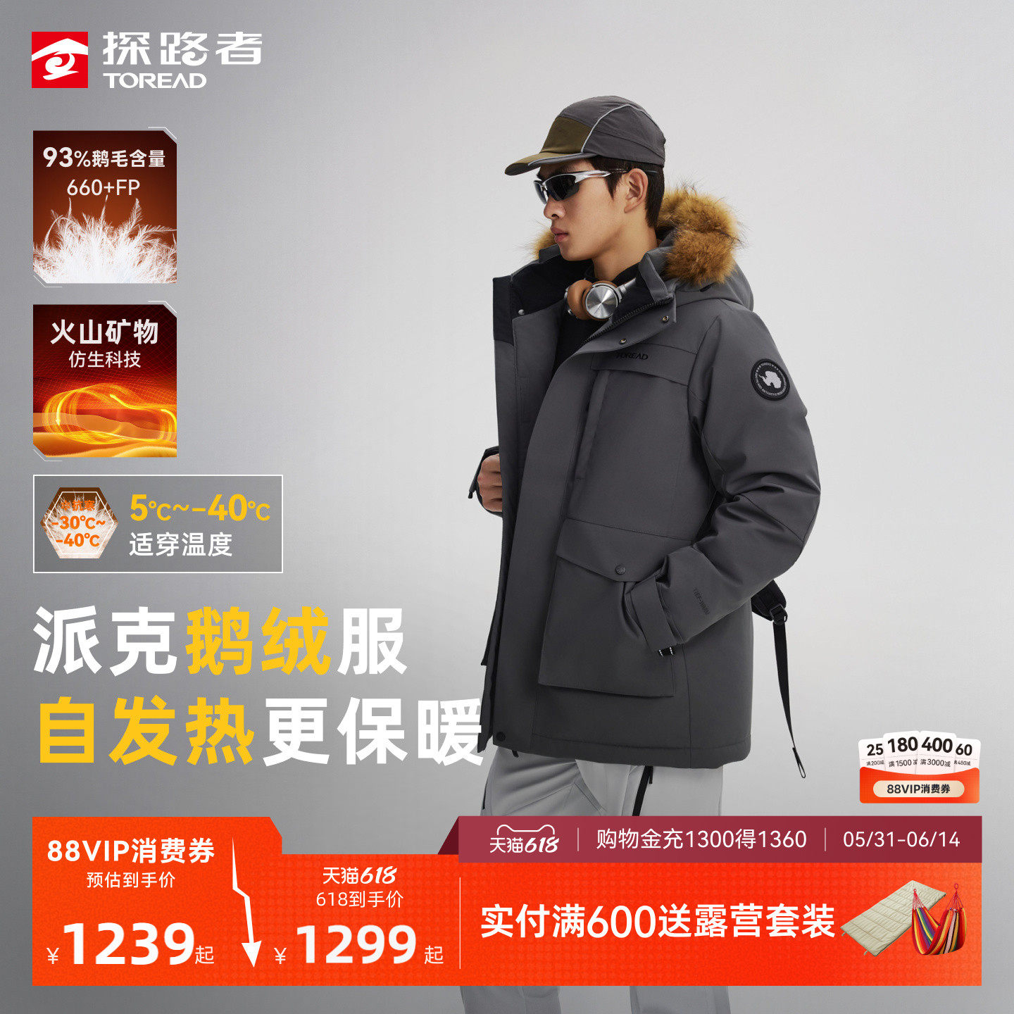 鹅绒探路者羽绒服工装派克服