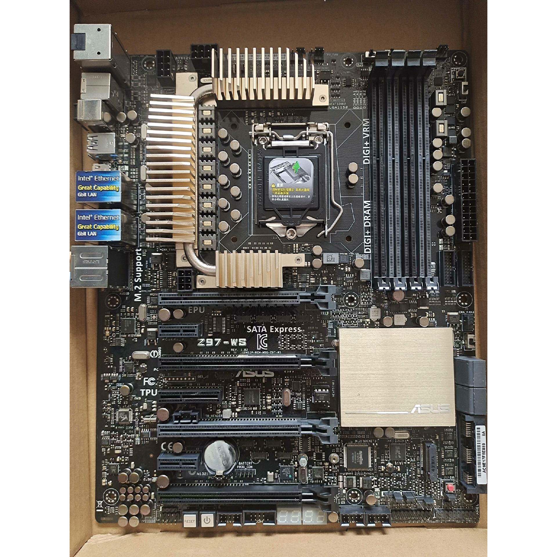 拆机华硕主板z97 ws支持ddr3内存条,功能正常,无拆无