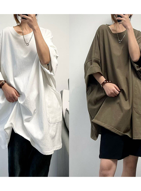 菲尔丹 秒变纸片人 港风大版双口袋大T恤 慵懒宽松巨大版大T裙307