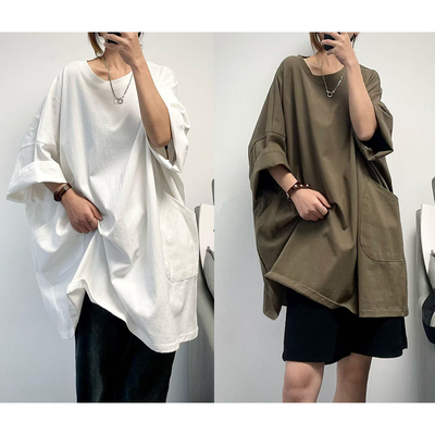 港风的超大版五分短袖廓形T裙