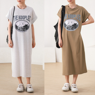 连衣裙 直筒短袖 廓形感质感棉显瘦印花宽松长裙6965 笔直 菲尔丹