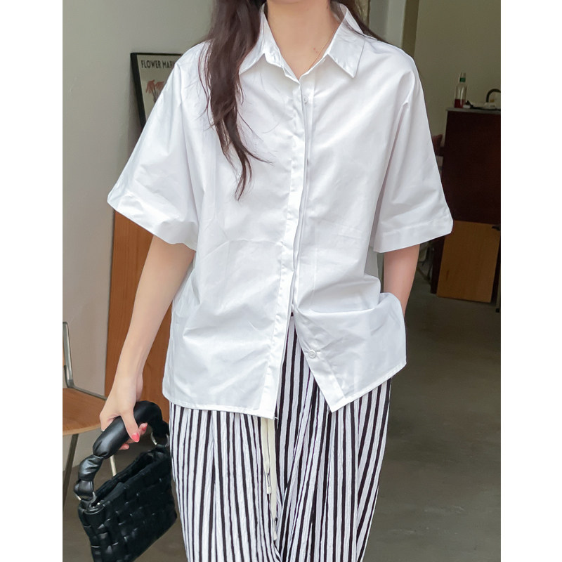 蝙蝠袖宽松排扣短袖棉