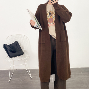 厚秋冬大气长款 外套 8809 毛衣开衫 显瘦牙签纹双口袋长款