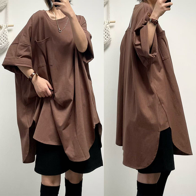 港风宽松慵懒短袖大长T