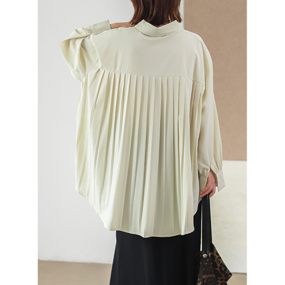 长梭织衬衫背后百褶港风大版排扣