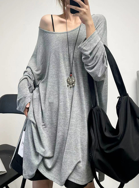 菲尔丹 早秋港风慵懒横杠美背镂空长袖T恤衫 垂感柔软大版长T587