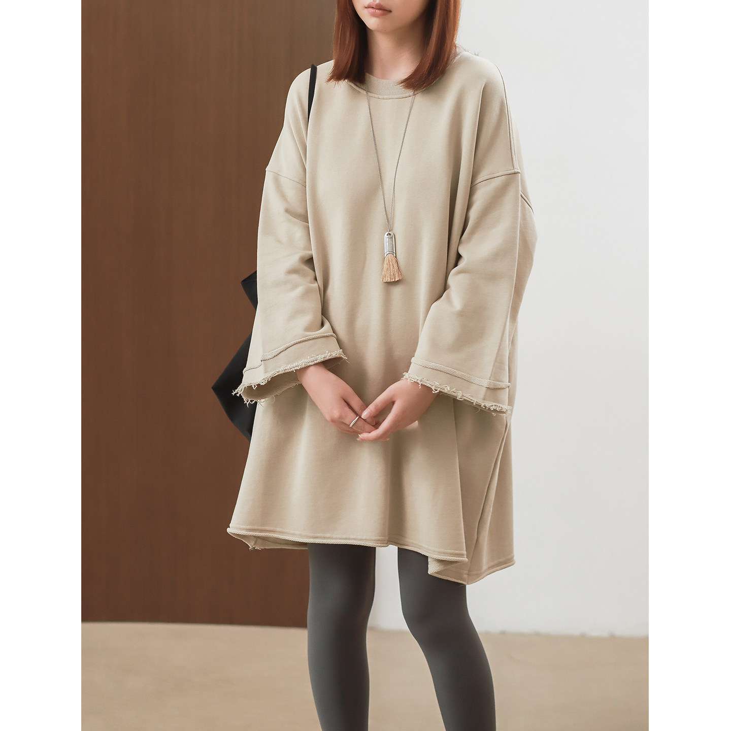 小圈卫衣棉八分袖盖臀大卫衣