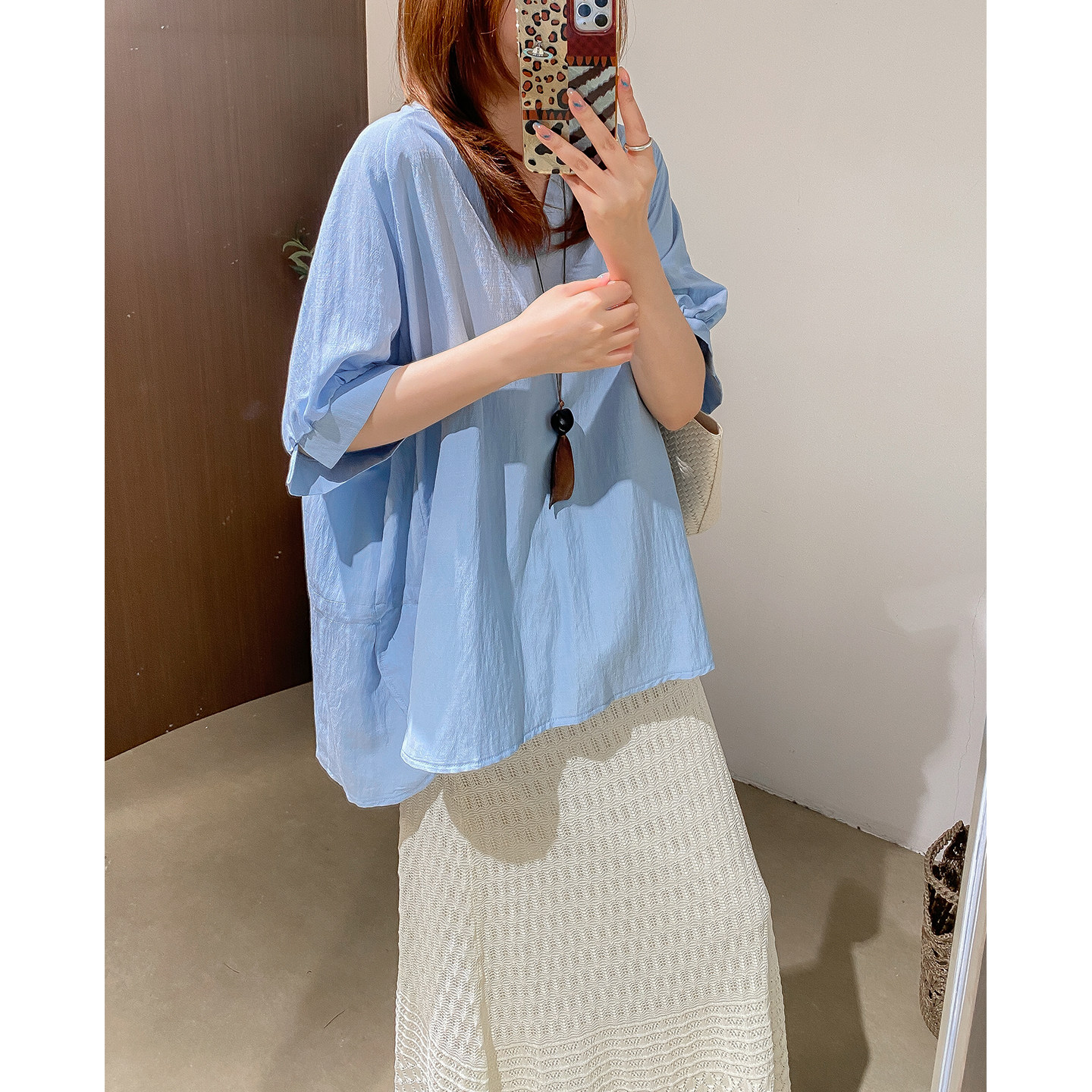 菲尔丹港风宽松薄款后背交叉衬衫