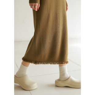 连衣裙 菲尔丹 垂感细密针织长袖 有分量 H显瘦打底长裙3122 厚款