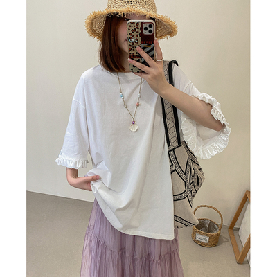 港风巨软百褶风琴袖大T恤