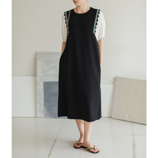 菲尔丹气质简约显瘦假两件拼接短袖连衣裙 TR抗皱垂感宽松版E9843
