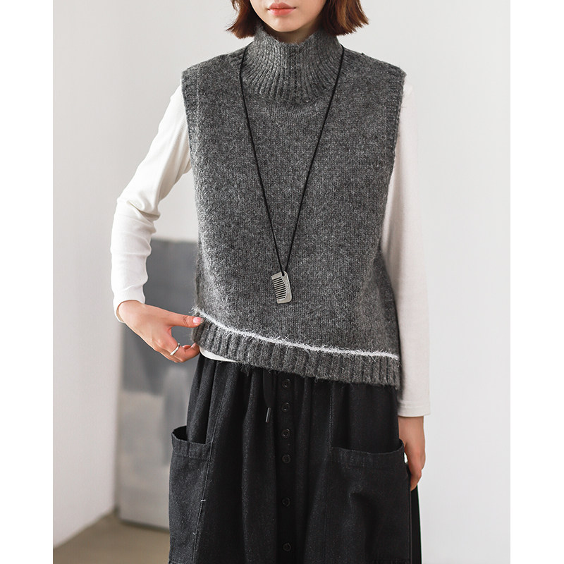 菲尔丹 原宿文艺范无袖毛衣 秋冬内搭打底半高领毛衣马甲3193