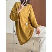 菲尔丹 长卫衣1011 T裙长八分袖 日韩原宿风散边小圈棉宽松大版 长款