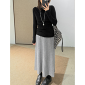 厚实重磅 菲尔丹 立体百褶裙 松紧腰直筒秋冬打底针织百褶长裙677