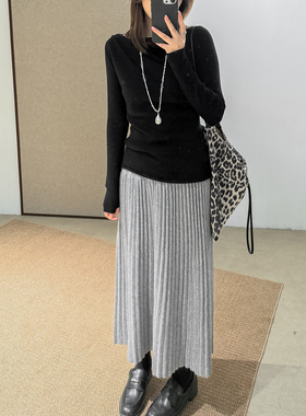 菲尔丹 立体百褶裙 厚实重磅 松紧腰直筒秋冬打底针织百褶长裙677