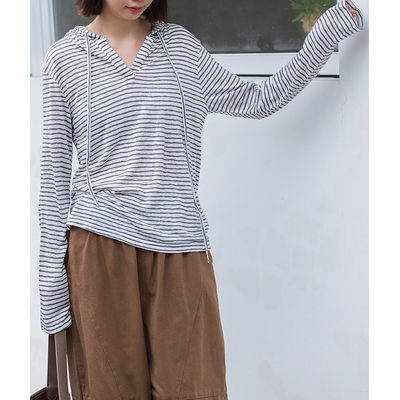 薄纯棉休闲长袖T恤条纹