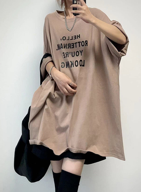 菲尔丹 巨大版 纯棉落肩五分袖英文印花T恤 中性风松弛慵懒长T802